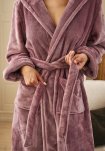 Badekåbe m. hætte, 100% polyester, Rosa