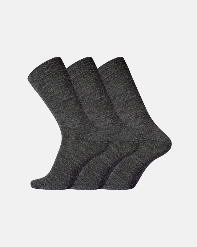 3-pak "Twin" strømper | bomuld/uld | mørk grå melange