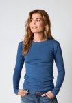 Langærmet t-shirt "Logo", Bomuld, Blå m. burn-out effekt