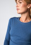 Langærmet t-shirt "Logo", Bomuld, Blå m. burn-out effekt