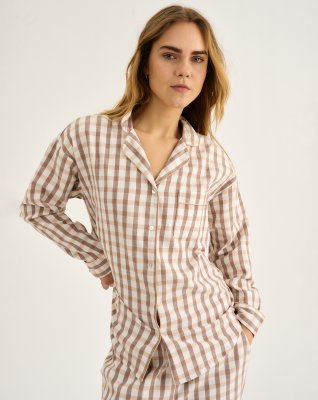 Pyjamasskjorte, 100% økologisk bomuld, Rosa ternet