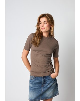 T-shirt "Logo", Bomuld, Brun m. burn-out effekt