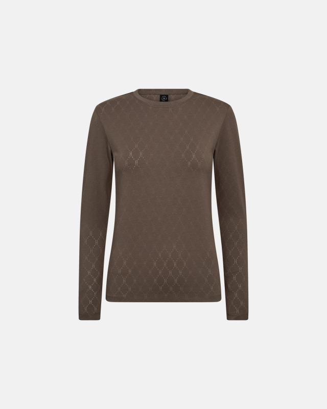 Langærmet t-shirt "Logo" | Bomuld | Brun m. burn-out effekt