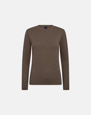 Langærmet t-shirt "Logo", Bomuld, Brun m. burn-out effekt