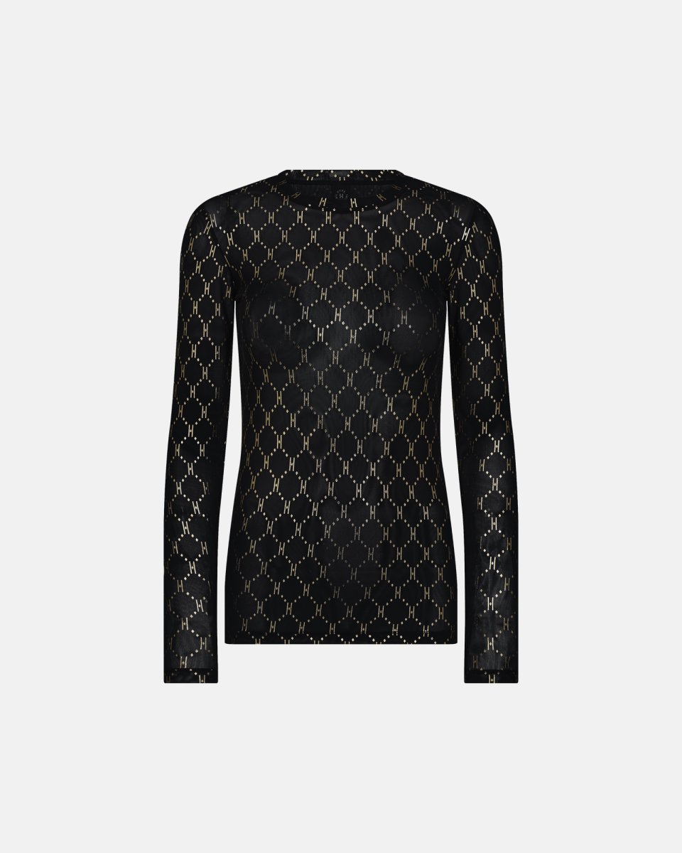 Hype the Detail Bluse "Mesh" | Polyester | Sort m. guld - XS