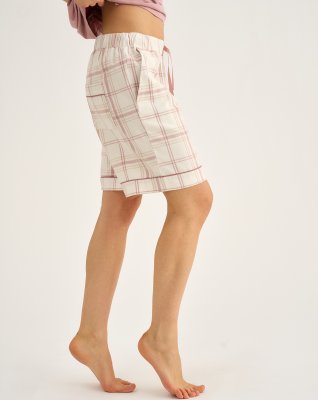 Pyjamasshorts, 100% økologisk bomuld, Rosa ternet