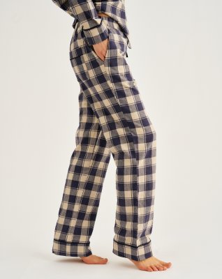 Pyjamasbukser, 100% økologisk bomuld, Navy ternet
