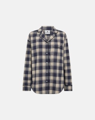 Pyjamasskjorte, 100% økologisk bomuld, Navy ternet