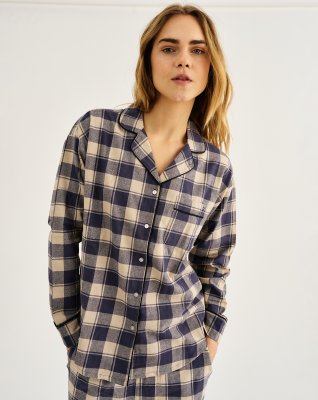 Pyjamasskjorte, 100% økologisk bomuld, Navy ternet