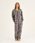 Pyjamasskjorte, 100% økologisk bomuld, Navy ternet