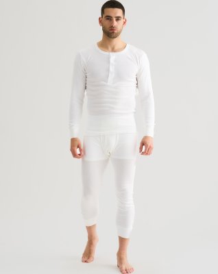Langærmet t-shirt "grandad", 100% bomuld, Hvid