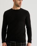 Langærmet T-shirt 'waffel' | Bomuld | Sort -JBS