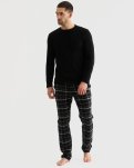 Langærmet T-shirt 'waffel' | Bomuld | Sort -JBS