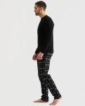 Langærmet T-shirt 'waffel' | Bomuld | Sort -JBS