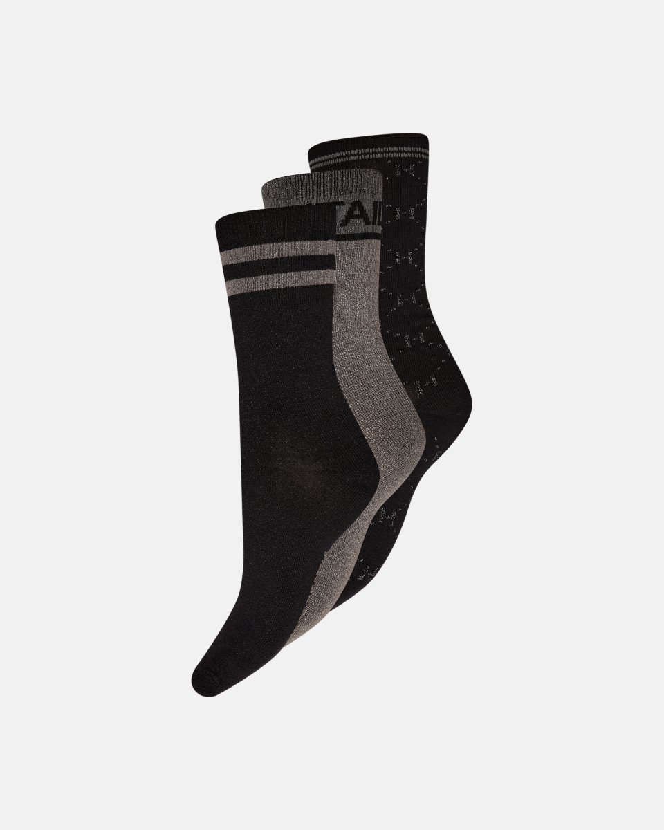 Hype the Detail Strømper 3-pak | Bambusviskose | Sort/grå - 37-41