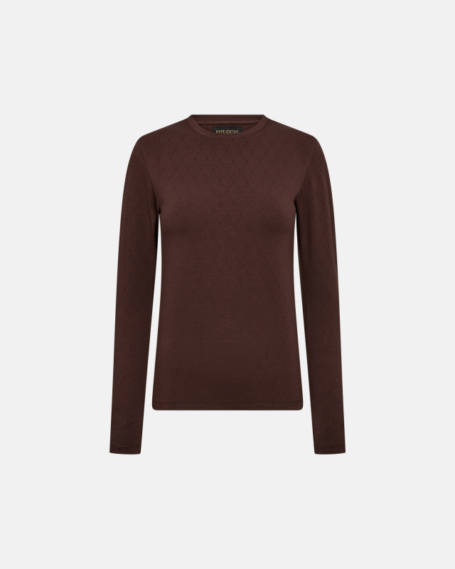 Langærmet t-shirt "Logo" | Bomuld | Brun m. burn-out effekt
