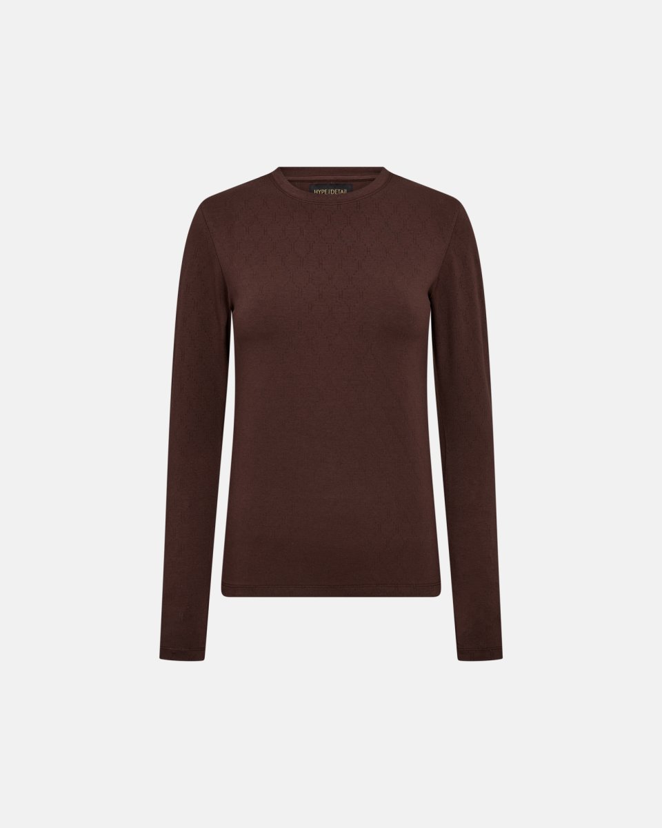 Hype the Detail Langærmet t-shirt "Logo" | Bomuld | Brun m. burn-out effekt - S