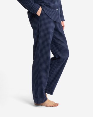 Pyjamasbukser, 100% økologisk bomuld, Navy ternet