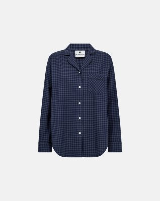 Pyjamaskjorte, 100% økologisk bomuld, Navy ternet