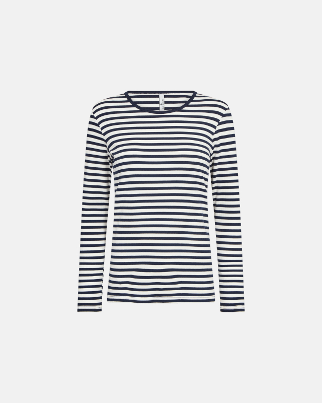 Rib langærmet t-shirt | Bambusviskose | Navy stribet
