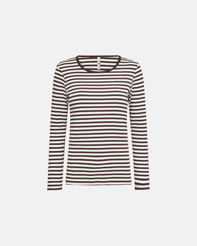 Rib langærmet t-shirt | Bambusviskose | Brun stribet
