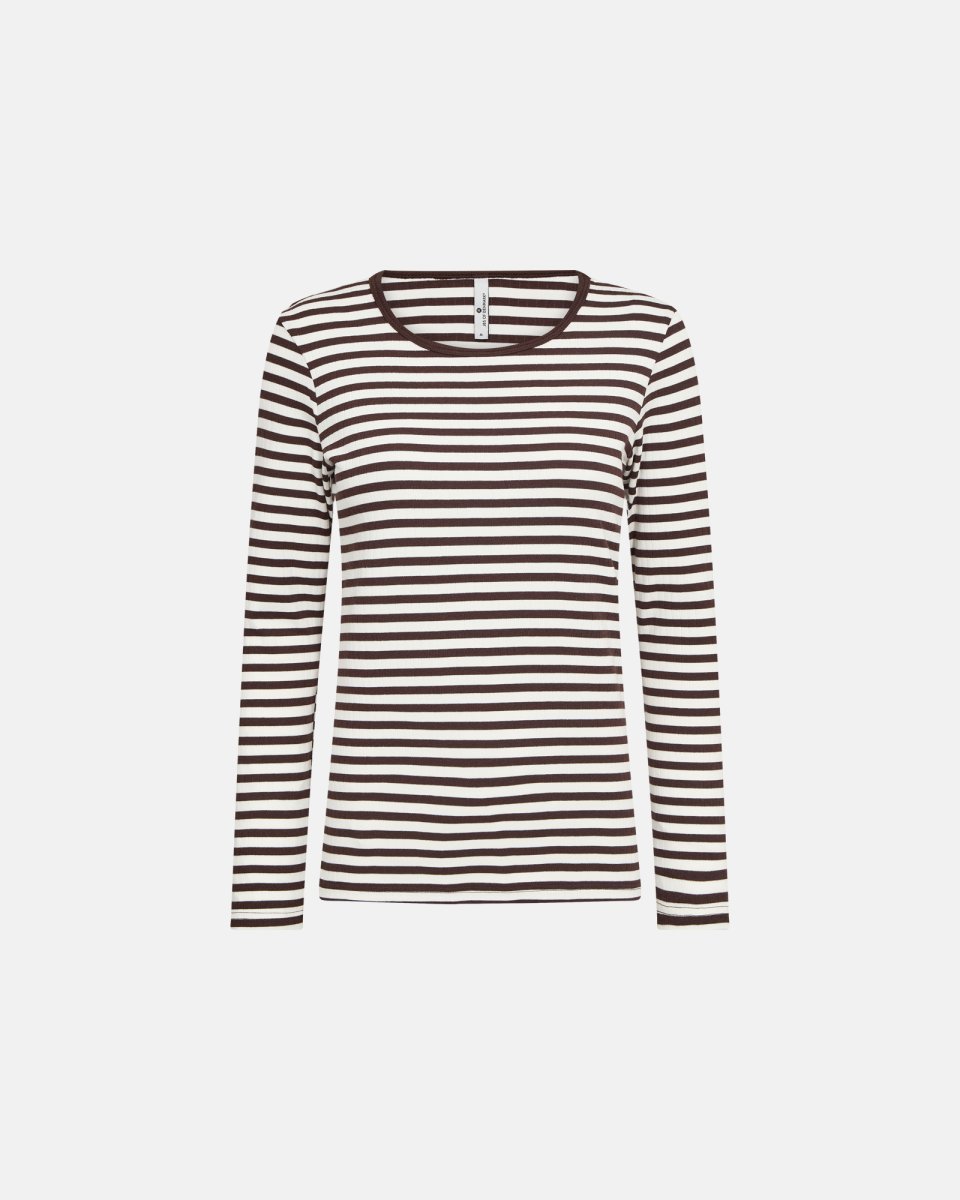 JBS of Denmark Women Rib langærmet t-shirt | Bambusviskose | Brun stribet - S