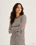 Rib langærmet t-shirt, Bambusviskose, Brun stribet