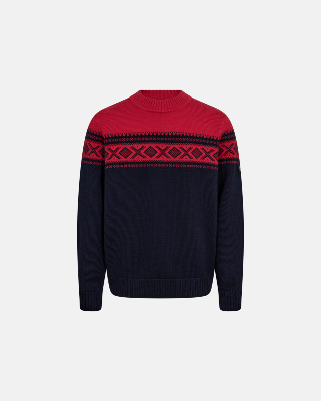 Pullover strik | 100% uld | Navy/Rd