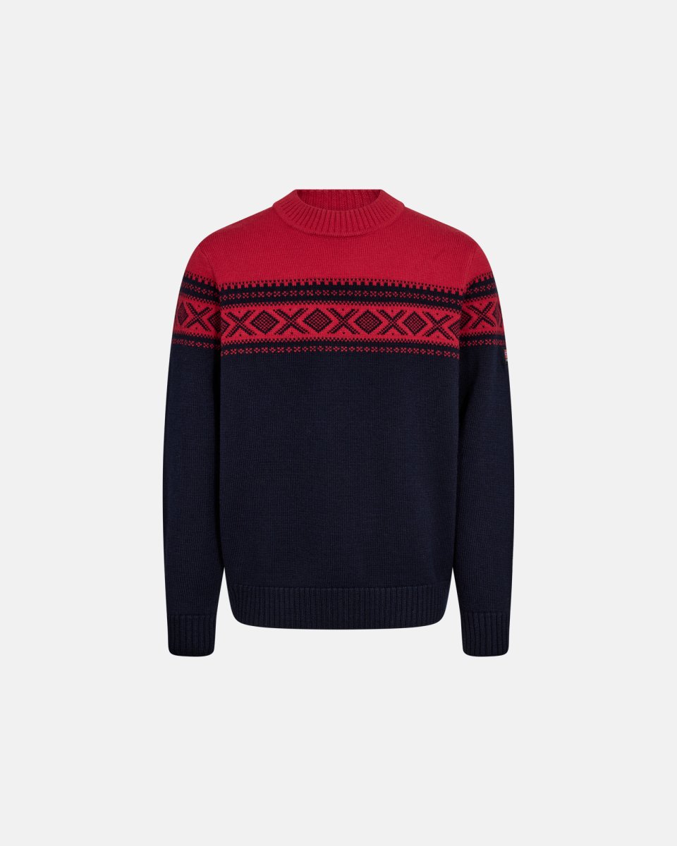 Dovre Pullover 'strik' | 100% uld | Navy/Rød - S
