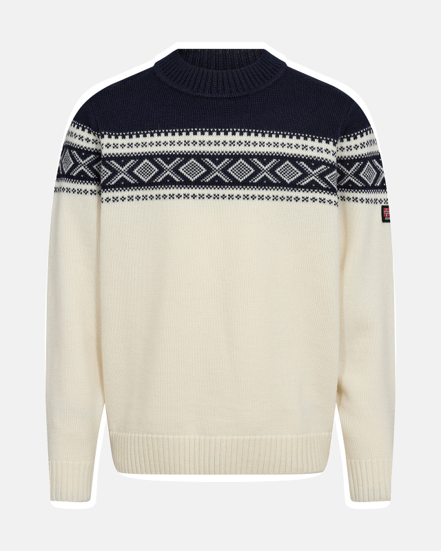 Pullover strik | 100% uld | Ivory/Navy