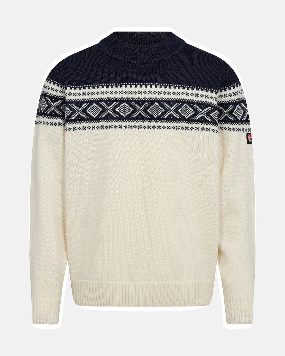 Dovre Pullover 'strik' | 100% uld | Ivory/Navy - S